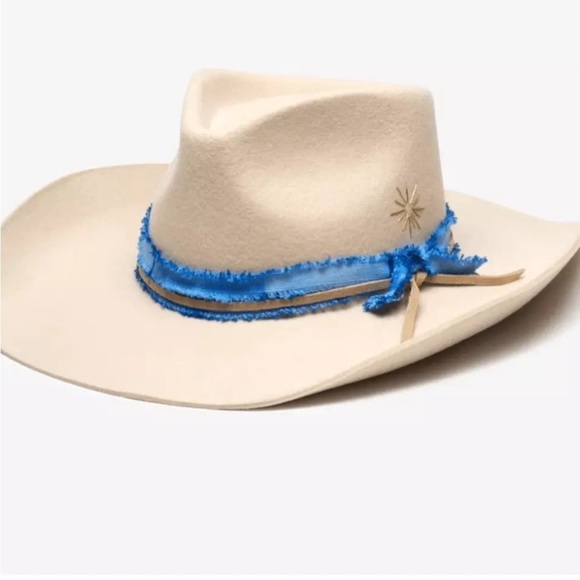 Free People X Wyeth Baldwin Beige Wide-Brim Hat with Blue Accent main image 4